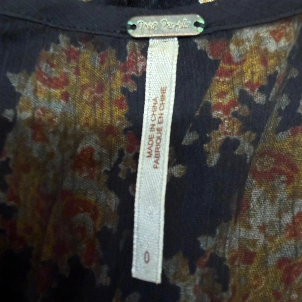 Free People Lonesome Dove High Low Floral Lace Black Yellow Boho Dress Size 0 - Picture 7 of 8